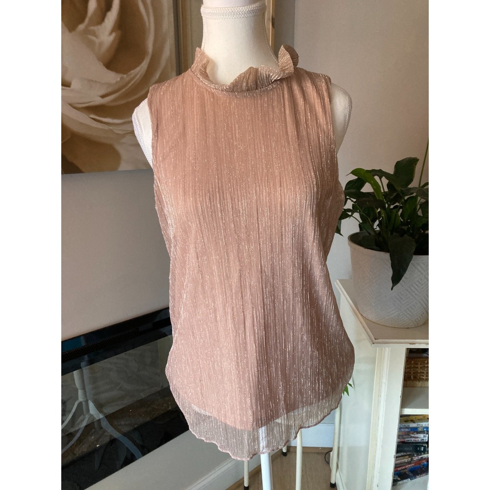 Adiva Top Small Blush Pink & Gold Glitter Ruffle High‎ Neck Romantic Feminine